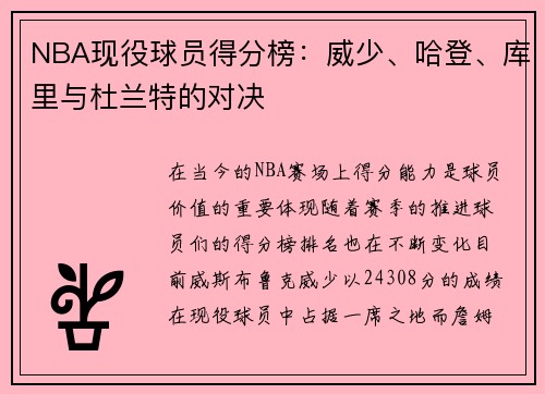 NBA现役球员得分榜：威少、哈登、库里与杜兰特的对决